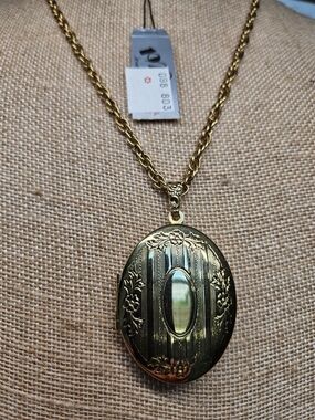 1928 Gold-Tone Oval Locket Necklace